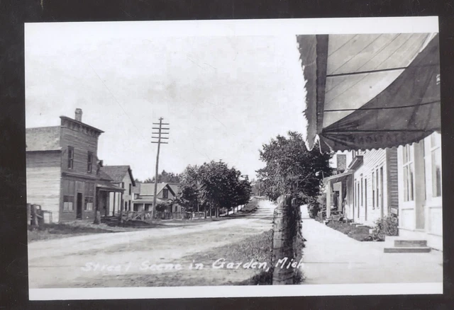 Real Photo Garden Michigan Downtown Street Scene Stores Postcard Copy