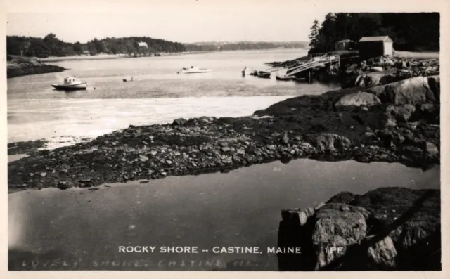 RPPC Real Photo Postcard - Rocky Shore  Castine, Maine  c1950