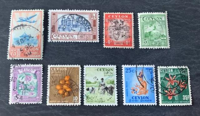 Ceylon Sri Lanka 1950-1951 - 9 used stamps with Michel 259, 260, 261, 263, 264