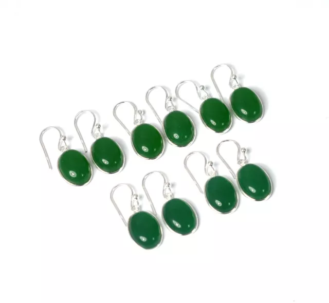 Wholesale 5Pr 925 Solid Sterling Silver Green Onyx Hook Earring Lot-1 Inch B375