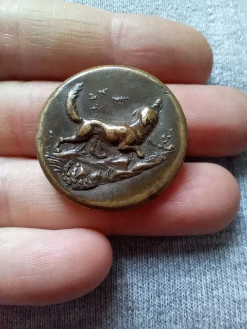 Bouton De Chasse Vénerie Renard Anciens Animaux Laiton Ou