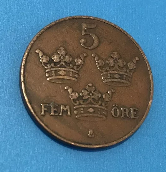 1920 Sweden 5 Ore | European Coins | Good Grade - Rare - 3