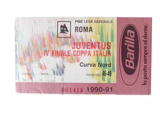 *HH* Biglietto Ticket Calcio Football Partita Roma Juventus '90 '91 Coppa Italia