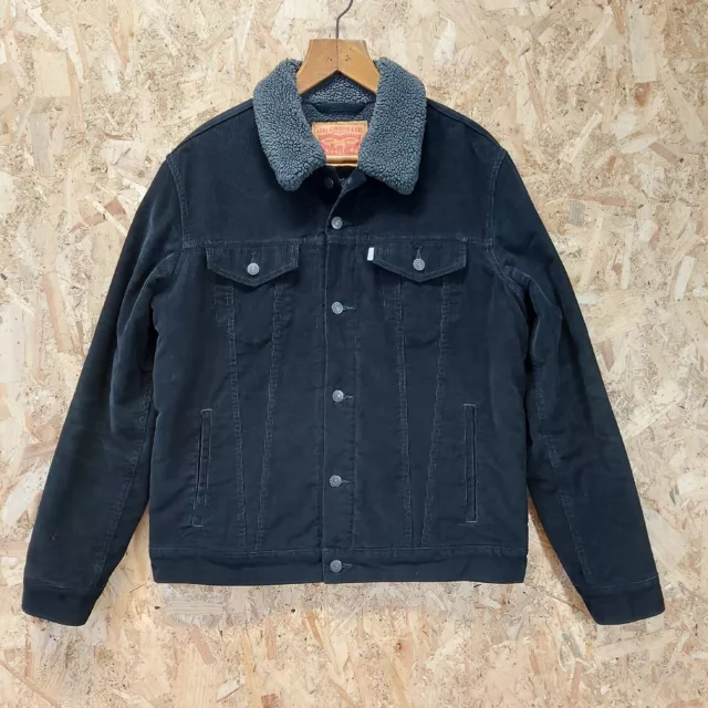 LEVIS Cord Jacket Mens Large Sherpa Black Lined Trucker 40116 Fleece Uk L LEVIS Cord Jacket Mens Large Sherpa Black Lined Trucker 40116 Fleece Uk L
