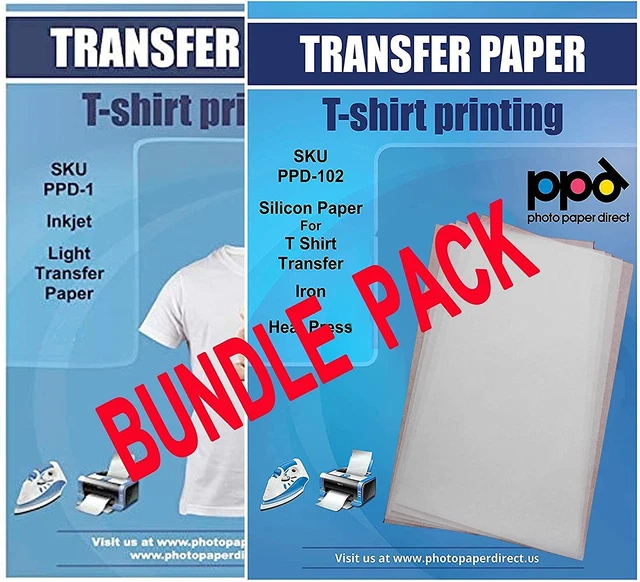 PPD Inkjet Bundle Iron-On Light Color T Shirt Transfers Paper LTR 8.5x11" pack +