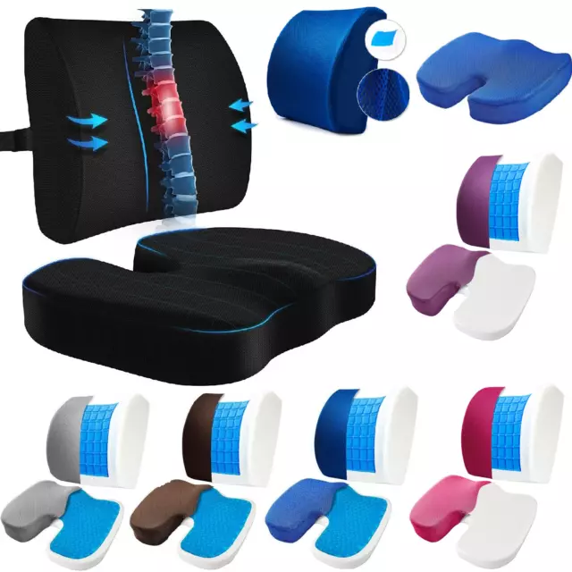 Gel Memory Foam Comfort Seat Cushion + Lumbar Support Pillow Set for Chair Car