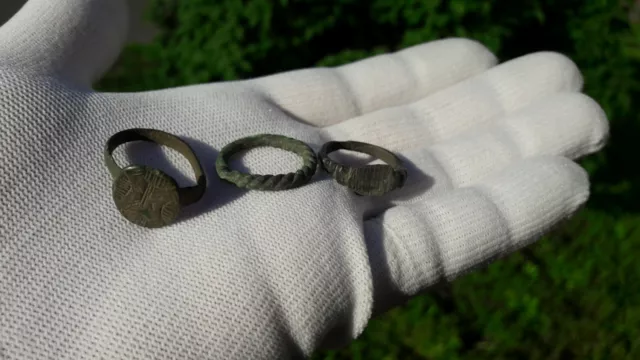 Ancient viking bronze beautiful rings rare form 3 pieces