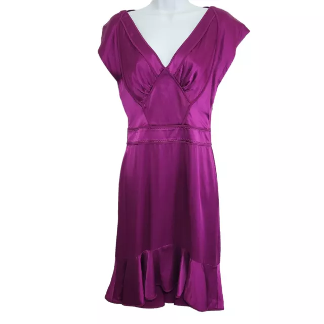 Zac Posen Silk Dress Sleeveless V-Neck Draped Open Back Sheath Zip Purple Size 8