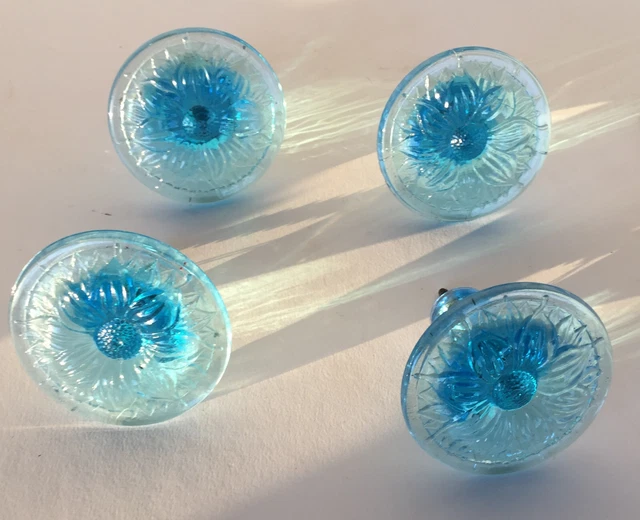 Antique Set Of 4 Light Blue Glass Drapery Curtain Tie Backs