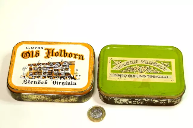 NICE OLD PAIR OF 2 Oz ROLLING TOBACCO TINS OLD HOLBORN GOLDEN VIRGINIA 70s/80s