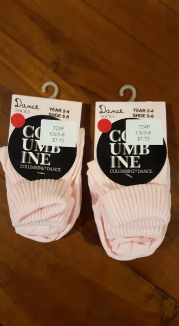 Columbine Dance Child 2 pairs Pink Dance socks Jazz Ballet sz5-8 BNWT (14)