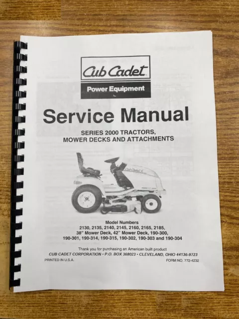 Tractor Service Repair Manual Fits Cub Cadet 2130 2135 2140 2160 2165 2185