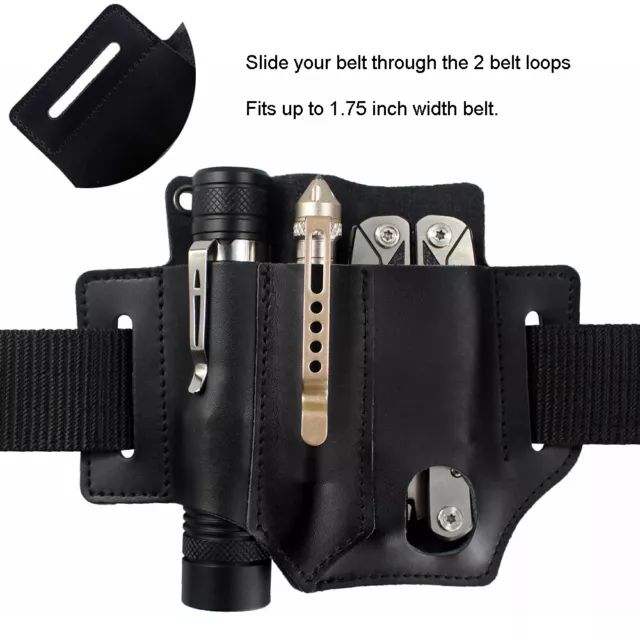 Multitool Leather EDC Belt Pocket Organizer for Knives Tools Flashlight Holder