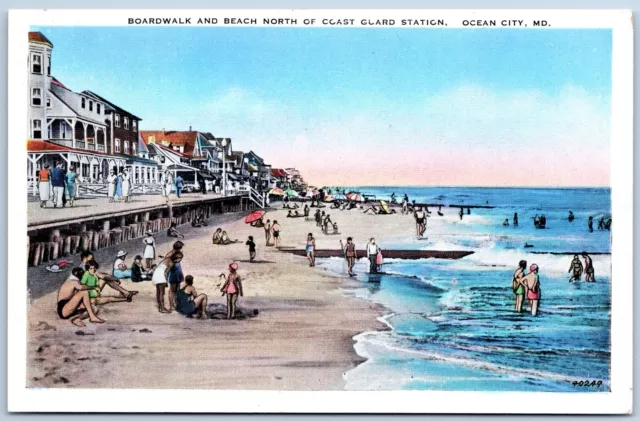 boardwalk and beach coast guard station ocean city maryland postcard unposted