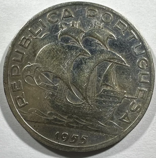 1955 República Portuguesa Portugal 10 escudos km#586 moneda de plata en circulación W128