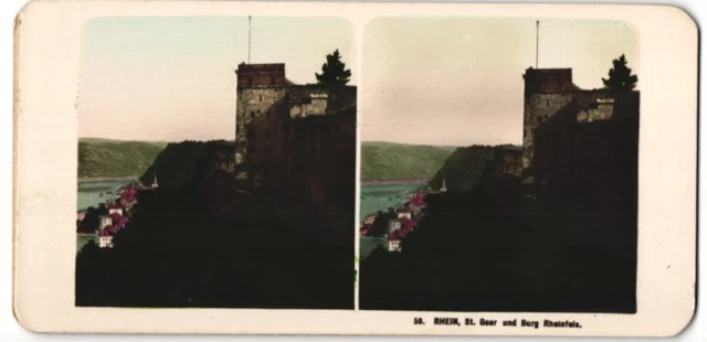 Stereo-Fotografie Fotograf unbekannt, Ansicht St. Goar / Rhein, Burg Rheinfels