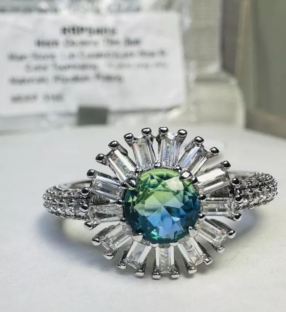 NIB Ring Bomb Party Sz9 RBP5486 LC Azure Blue Bi Color Tourmaline Rhodium P Band