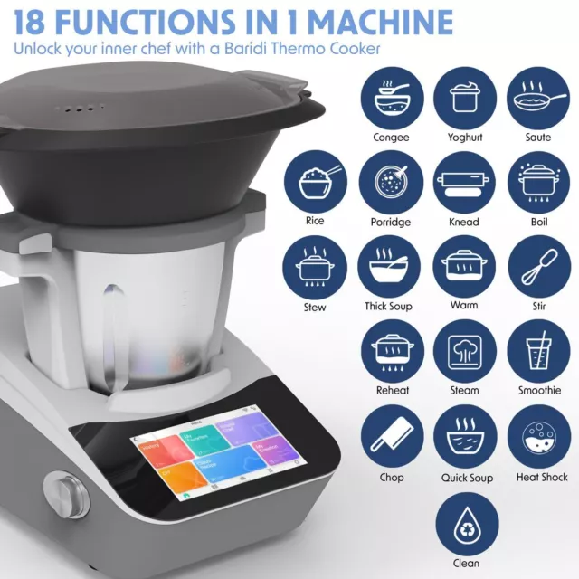 Baridi Smart Cuisine Robot Thermo Cuisinière 18 Préréglé Fonctions Écran Tactile 2