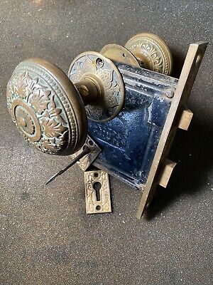 Antique Russel & Erwin Mortise Lock & Key Door Knobs Rosettes & Keyhole Covers 2