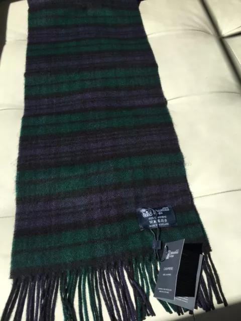 Johnstons of Elgin Black Watch Tartan Cashmere Scarf Designer Royal Warm Fashion