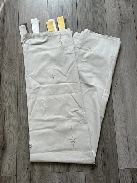 Par de cortinas de mamá y papás gris amarillo con estampado de estrellas pestañas top de 48"" x L64
