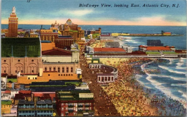 Aerial View of Boardwalk, Atlantic City, New Jersey NJ - Vintage linen Postcard