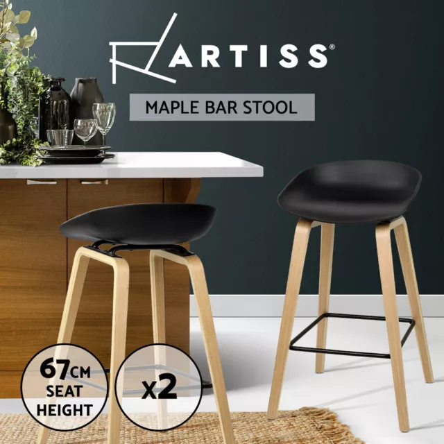 Artiss 2x Bar Stools Kitchen Counter Stool Dining Chairs Wooden Black