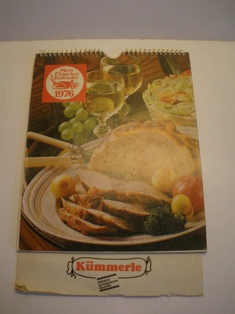 ALTER FLEISCHER KALENDER 1976 Metzgerei K&uuml;mmerle G&ouml;ppingen mit Rezepten