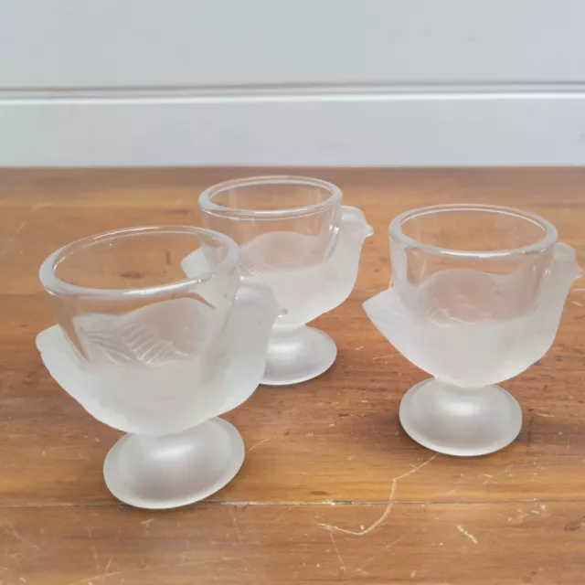 Vintage frosted glass chicken egg cup cups x 3 Made In France french