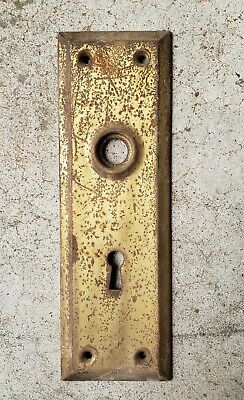 Vintage Antique Metal Door Lock Keyhole Doorbell Pull Plate Salvage Gold Patina