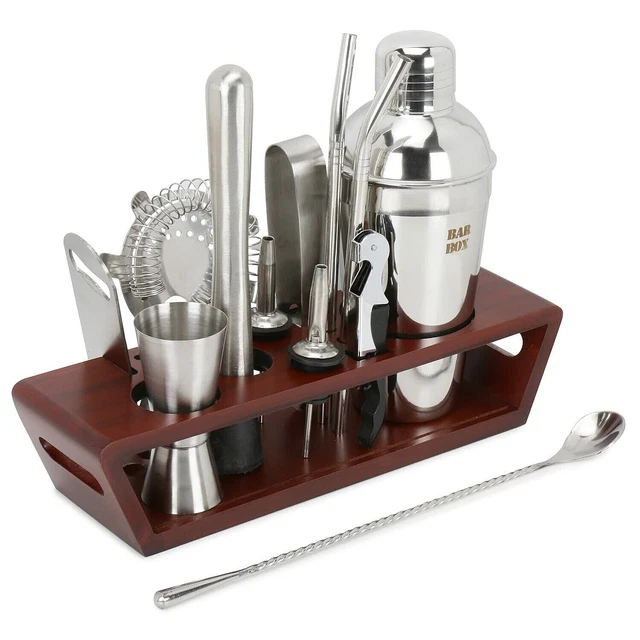 Brand New Bar Tool Set Bartending Cocktail Shaker Kit avec support en bois