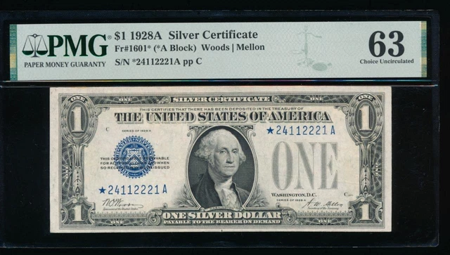 AC 1928A $1 Silver Certificate PMG 63 STAR NOTE Fr 1601 UNCIRCULATED