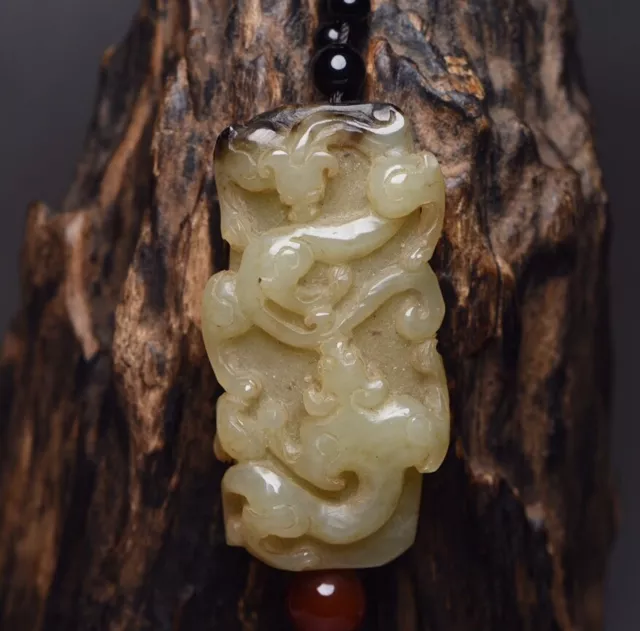 Chinese Natural Hetian Jade Carved Pair Dragon Statue Nice Pendant Jewelry Gift