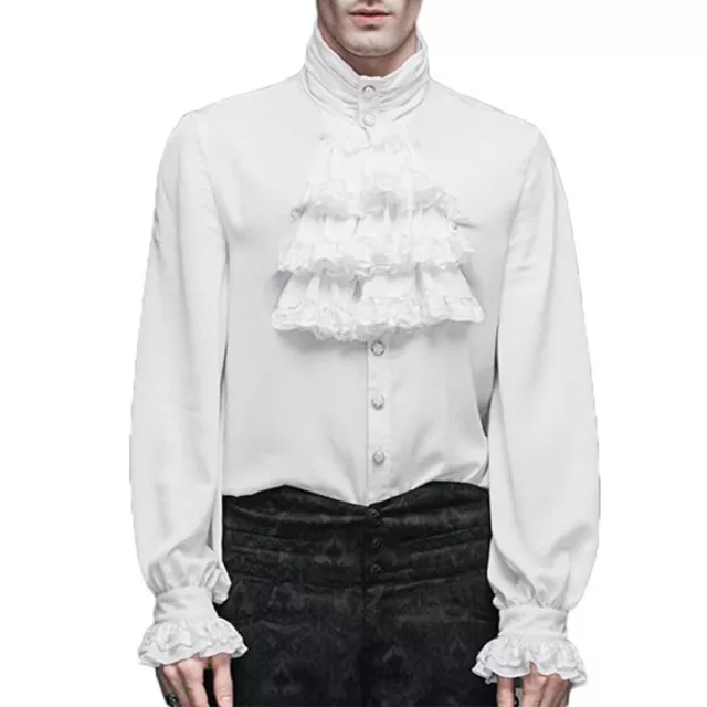 Vintage Men's Gothic Standing Collar Victorian Middle Ages Ruffled Shirt Pleated