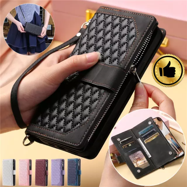 For Samsung Galaxy Note20 Ultra 10+ 9 8 Zipper Crossbody Bag Leather Wallet Case
