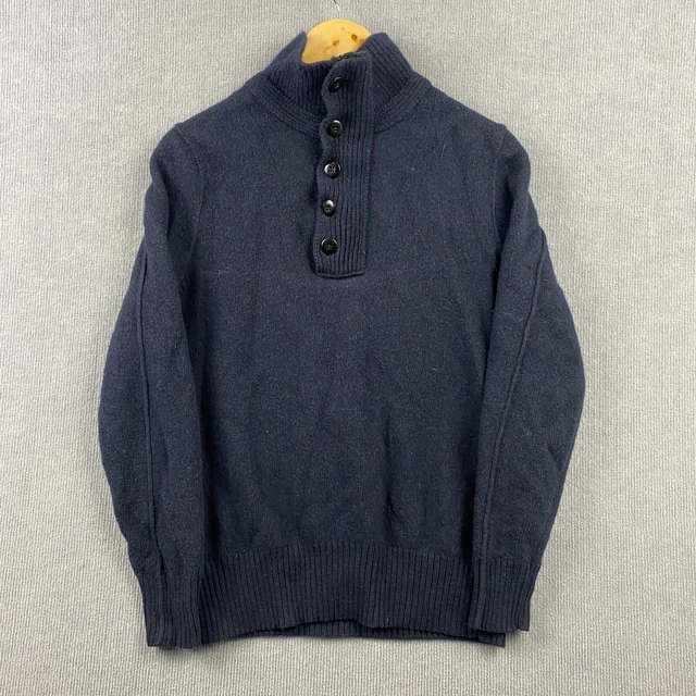 COUNTRY ROAD JUMPER Mens Medium Navy Blue 100 Wool 1/4 Button Up High