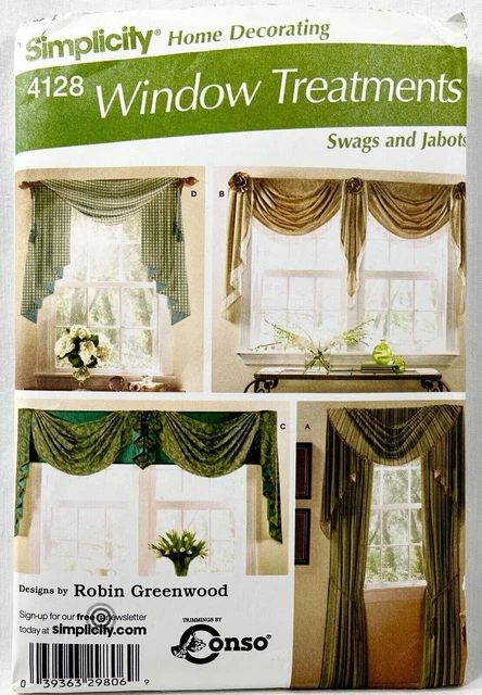 2006 Simplicity Sewing Pattern 4128 Window Treatments Swag Jabot 4 Styles 12057
