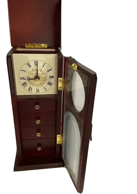 Avon Timekeeper Jewelry Box Mahogany w/ Drawers & Clock New