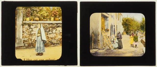 Lot de plaques de verre pour lanterne magique: peinte à la m