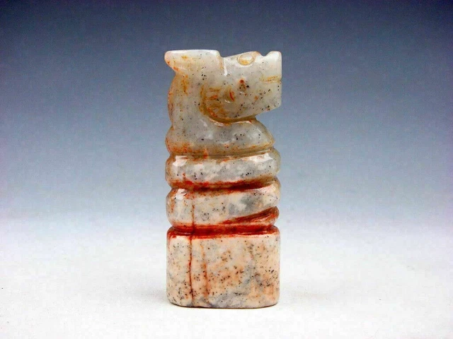 Old Nephrite Jade Stone Carved Sculpture Twine Dragon Seal Paperweight #10062104