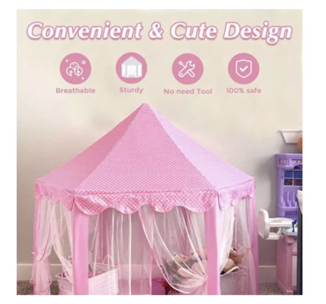 RISEMART Princess Castle Play Tent for Girls - Includes LED Lights and 3D Butter 2