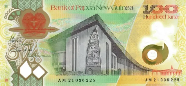 Papua New Guinea 100 Kina Circulated Banknote. single 100 Kina Polymer 2021 note