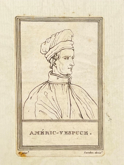 Antique Engraving Print - Portrait of Amerigo Vespucci - Florentine Traveler Fin