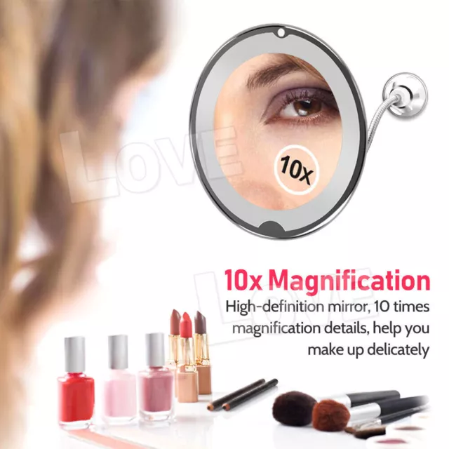 10X Magnifying Makeup Mirror With LED Light Cosmetic 360° Rotation Spin Flexible 2