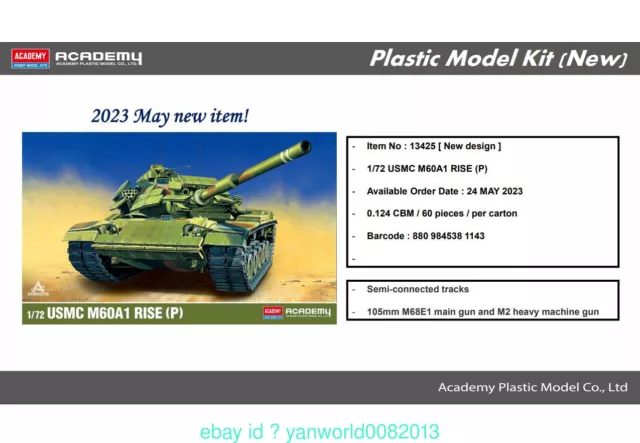 Academy 13425 1/72 Scale  USMC M60A1 RISE (P) Plastic Model Kit
