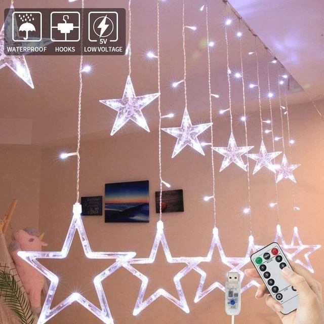 BLOOMWIN LED STAR Curtain Lighting Chain Remote Control Warm White USB