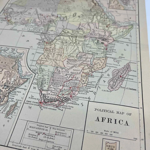 1896 ENGRAVED TINTED Political Map of Africa 9x12