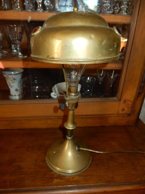 Ancienne Lampe 1900 Laiton Et Cuivre Cabochons Verre Art Nouveau Jugendstillampe