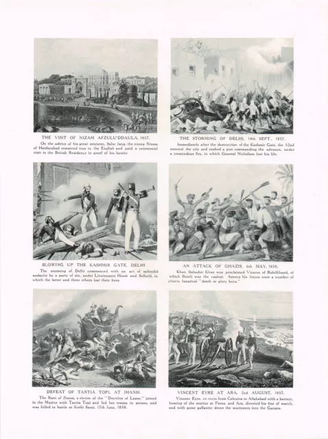 Schlachten in Indien Delhi Ara Jhansi Kaschmir Tor antik Bilddruck 1914