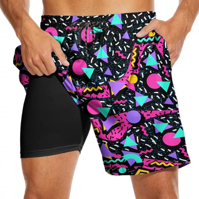 Feim-AO Mens Swim Trunks with Compression Liner 7 Inch Inseam Quick Dry Swimming